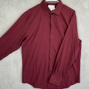 NEW Con.Struct Shirt Men Large 16-16.5 34-35 Maroon Slim Fit Dress 4-Way Stretch